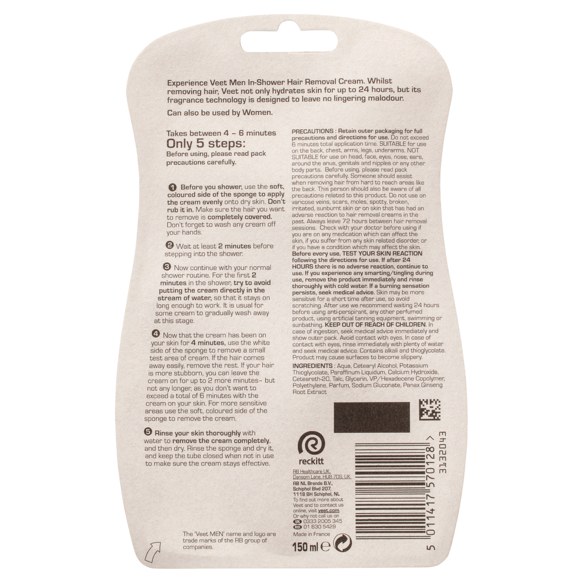 Buy Veet Men in Shower Hair Removal Cream 150mL Alive Pharmacy Warehouse