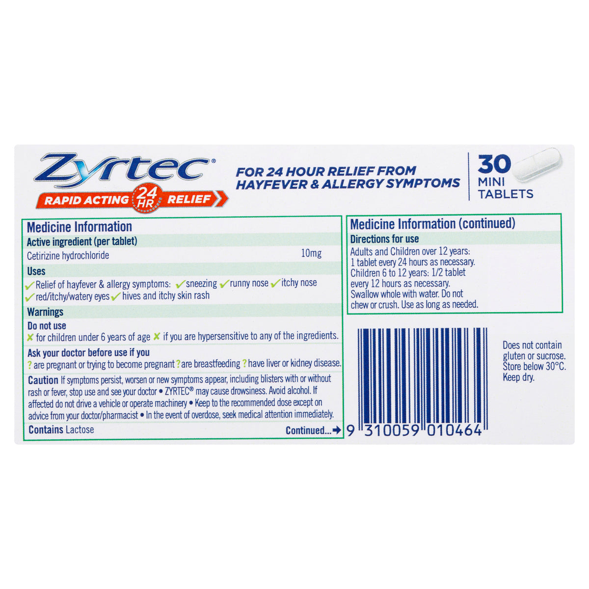 Buy Zyrtec Tablets 10mg 30 Alive Pharmacy Warehouse