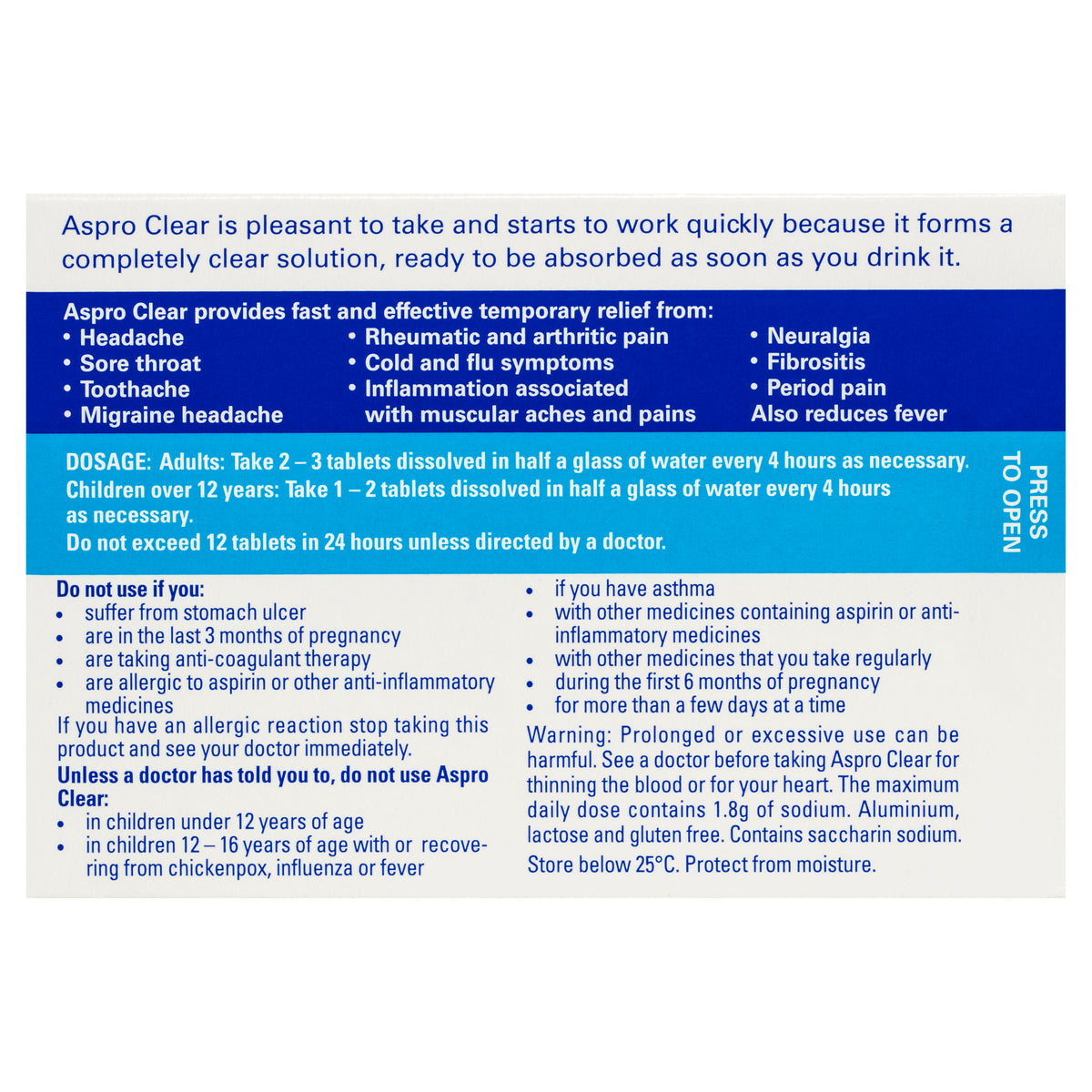 Buy Aspro Clear Pain Relief Aspirin 60 Soluble Tablets Alive Pharmacy Warehouse