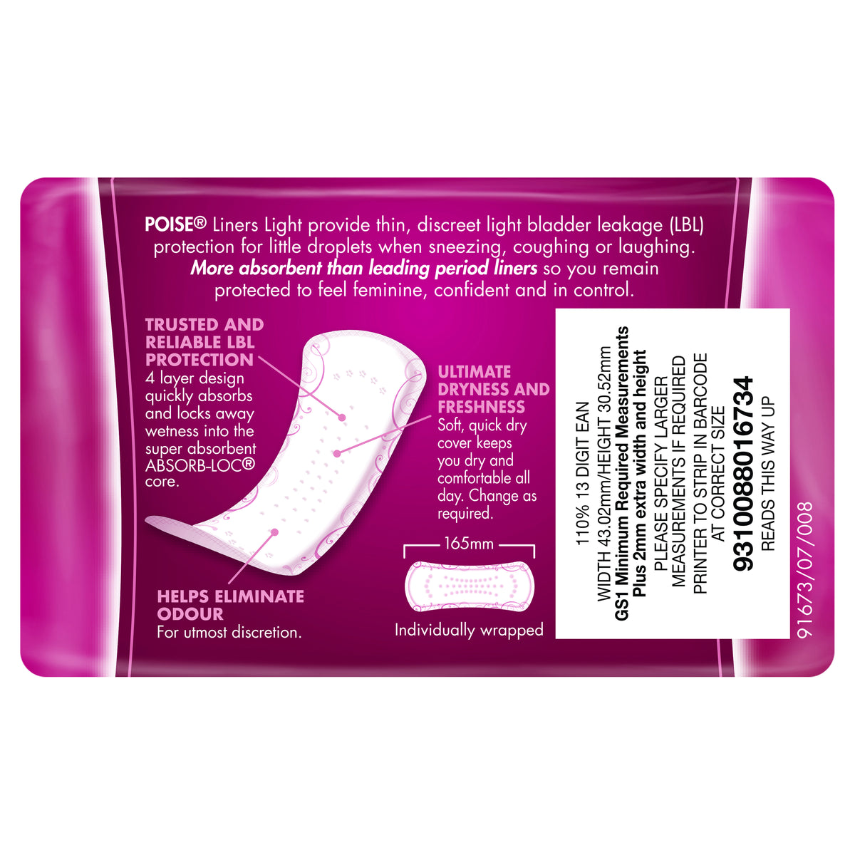 Buy Poise Liners Light 18 Pack – Alive Pharmacy Warehouse