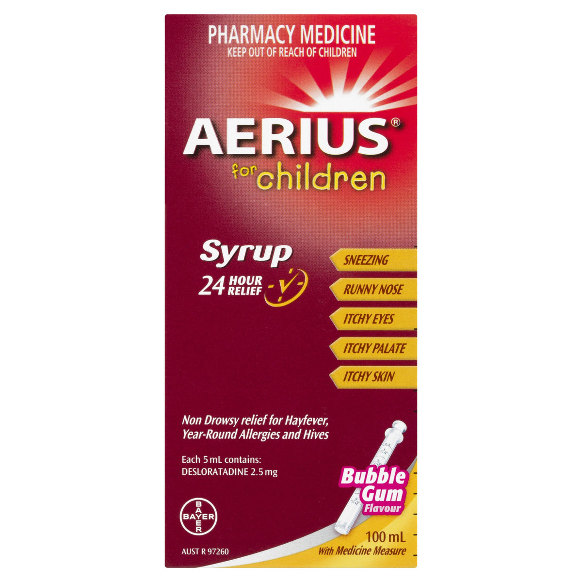 Buy Aerius For Children Allergy Relief Antihistamine Bubblegum Syrup 100mL Alive Pharmacy