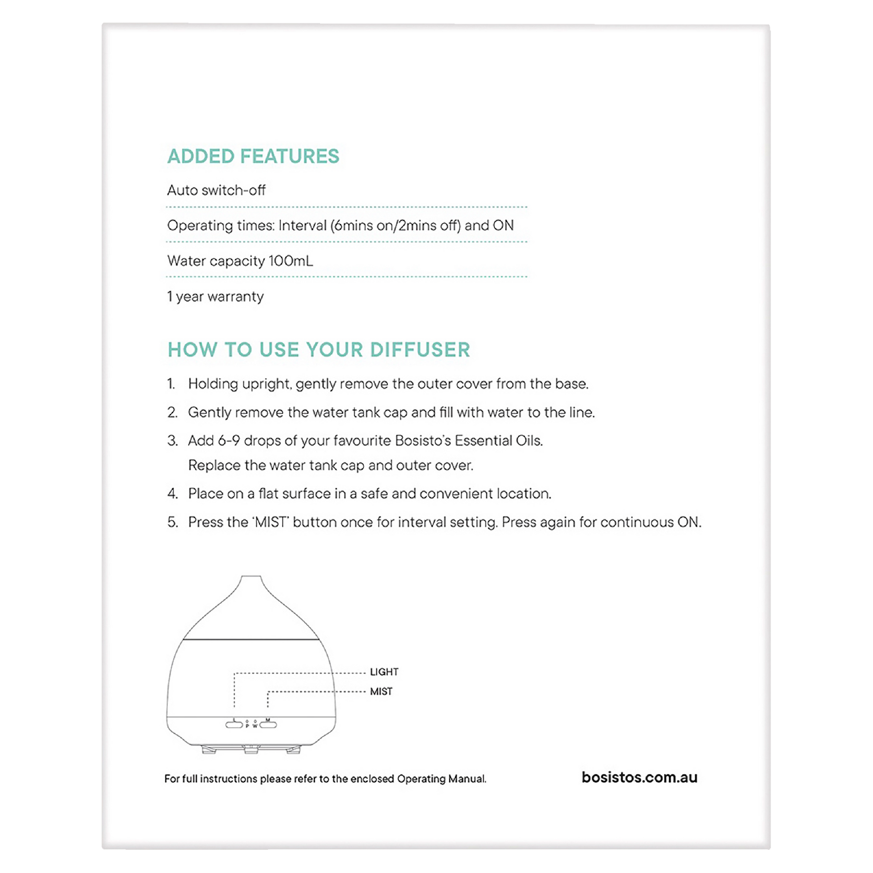 Buy Bosisto's Harmony Ultrasonic Diffuser – Alive Pharmacy Warehouse