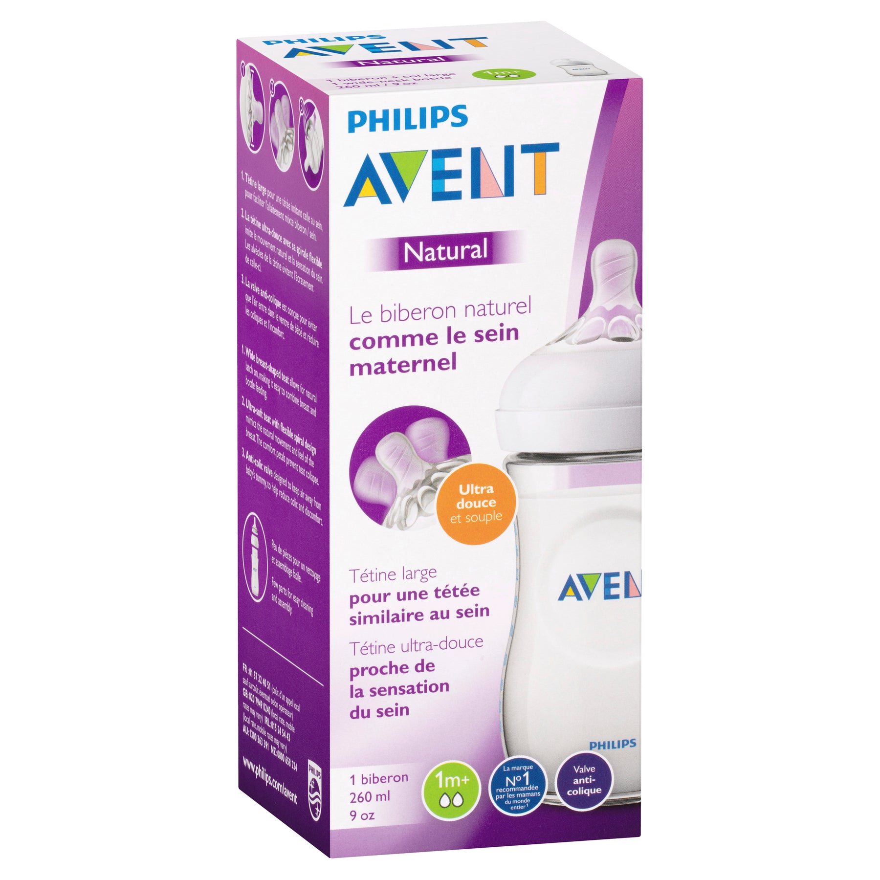 Avent Biberon Natural en verre 1 mois et + 240ml scf053/17