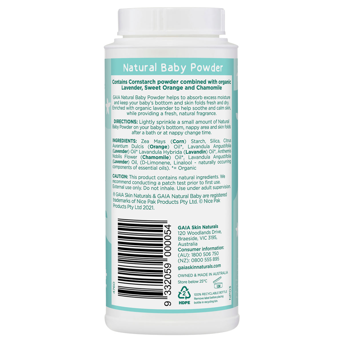 Buy GAIA Natural Baby Corn Starch Powder 100G – Alive Pharmacy Warehouse