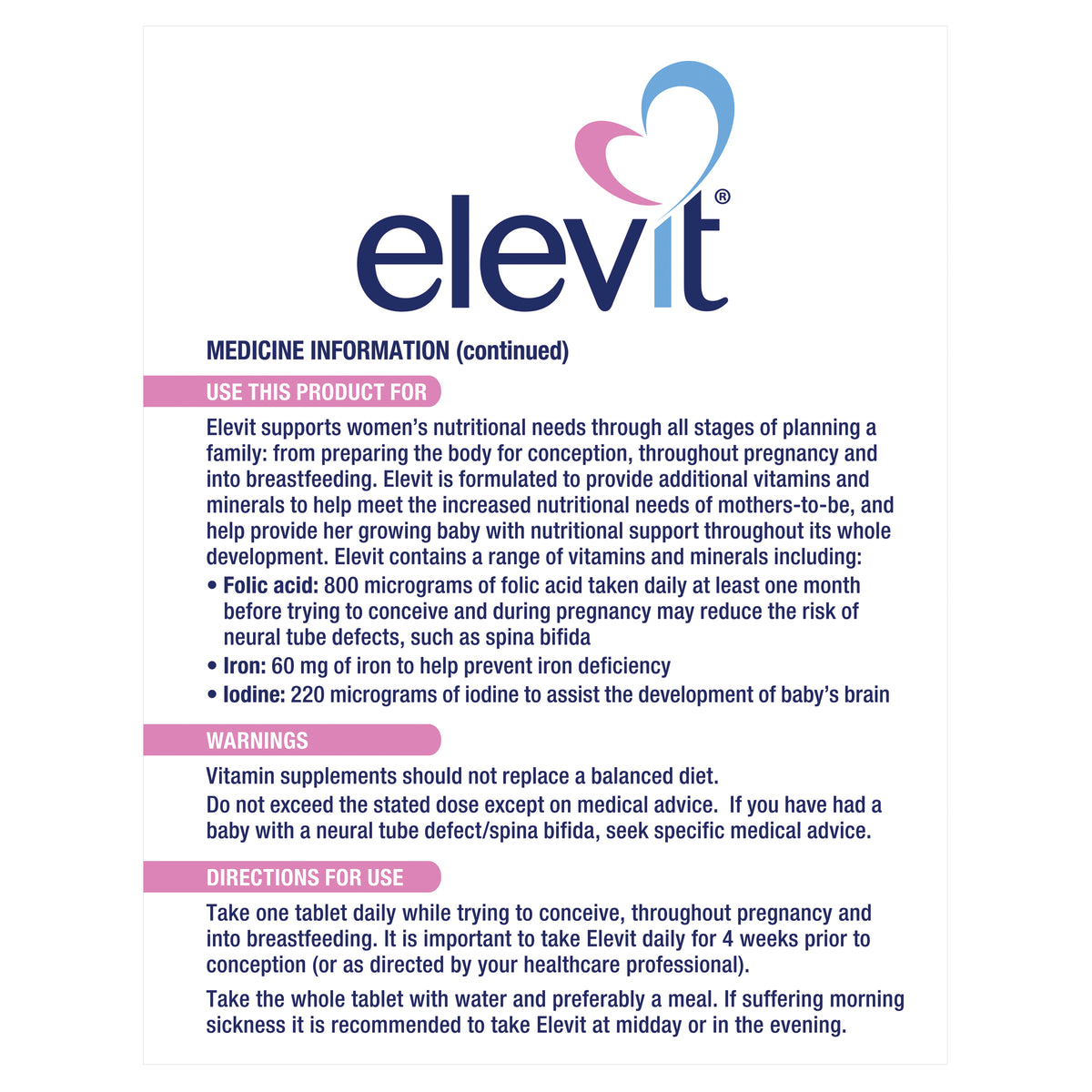 Elevit Folate Buy Elevit Pregnancy Multivitamin Tablets 100 Pack (100 Days) – Alive ...