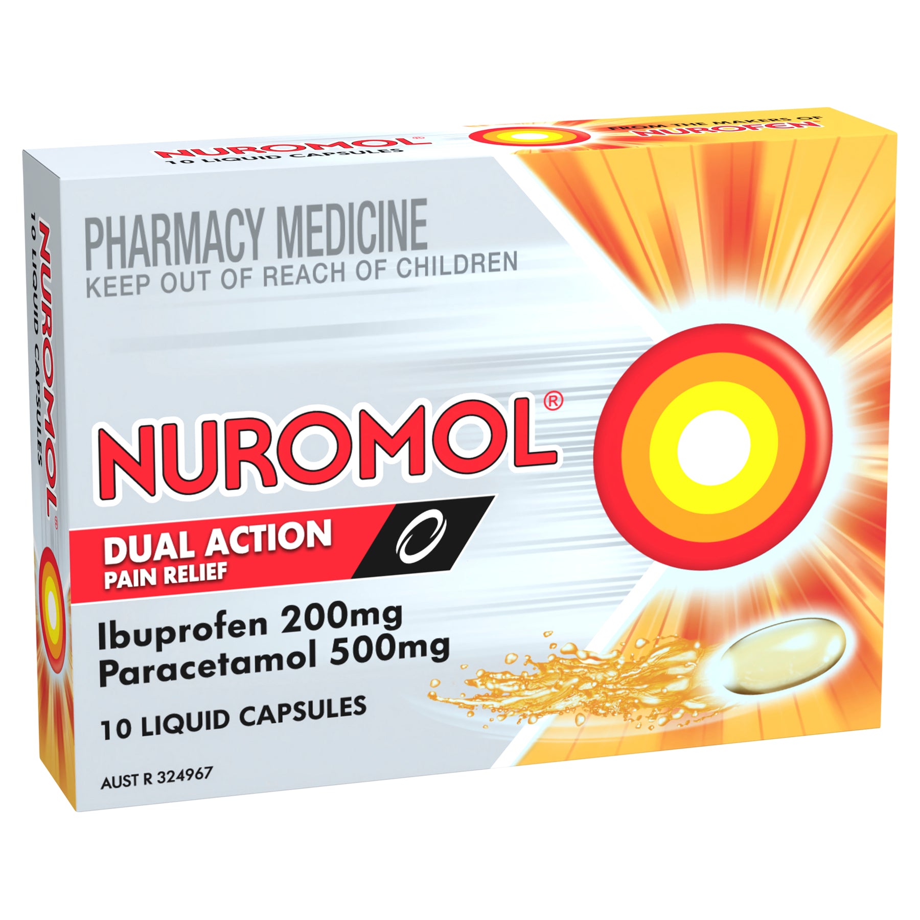 Buy Nuromol Dual Action Liquid 10 Capsules – Alive Pharmacy Warehouse