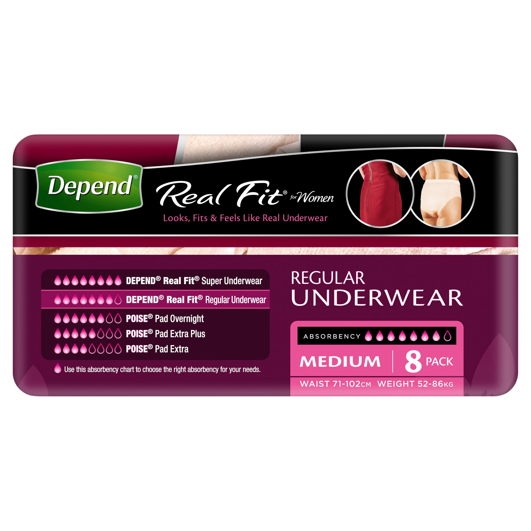 Depend Real Fit Regular Underwear For Women Medium Waist 71